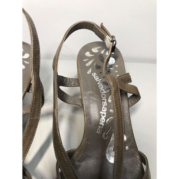 Salvador Sapena Brown Taupe Leather Peep Toe Strap Heels Women Sz 38EU/7.5US - Picture 8 of 11